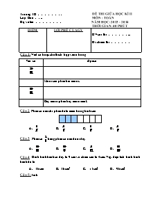 Đề và đáp án thi giữa học kì II môn Toán Lớp 4 - Năm học 2013-2014