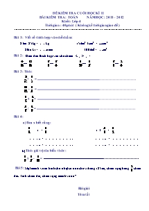 Đề và đáp án thi học kì II Toán Lớp 4 - Năm học 2011-2012