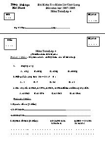 Đề khảo sát Toán, Tiếng việt Lớp 4 - Năm học 2007-2008 - Trường Tiểu học Hải Thanh