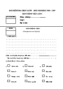 Đề kiểm tra chất lượng đầu năm Tiếng việt Khối 4 - Năm học 2008-2009