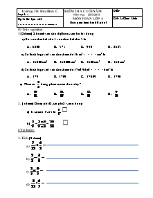 Đề kiểm tra cuối năm Toán Lớp 4 - Năm học 2012-2013 - Trường Tiểu học Hòa Bình C