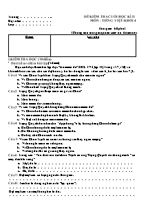 Đề và đáp án kiểm tra cuối năm Tiếng việt Lớp 4 - Năm học 2013-2014