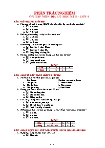 Đề và đáp án trắc nghiệm ôn tập học kì II Địa lí Lớp 4
