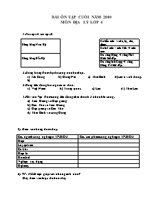 Bài tập ôn tập cuối năm Địa lí Lớp 4 - Năm học 2009-2010