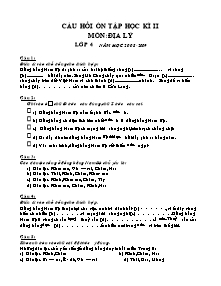 Câu hỏi ôn tập học kì II Địa lí Lớp 4 - Năm học 2008-2009