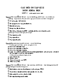 Câu hỏi ôn tập học kì II Khoa học Lớp 4 - Năm học 2008-2009