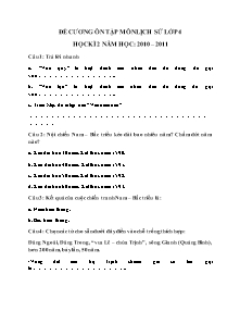 Đề cương ôn tập học kì II môn Lịch sử Lớp 4 - Năm học 2010-2011