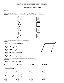 Đề cương ôn tập học kì II môn Toán Lớp 4 - Năm học 2010-2011