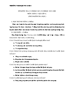 Đề kiểm tra cuối học kì I Các môn Lớp 4 - Năm học 2011-2012 - Trường Tiểu học Võ Miếu 1