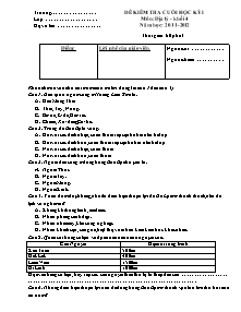 Đề kiểm tra cuối học kì I Địa lí Lớp 4 (Có đáp án) - Đề 3 - Năm học 2011-2012