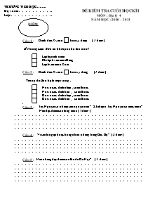 Đề kiểm tra cuối học kì I Địa lí Lớp 4 - Năm học 2010-2011