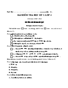 Đề kiểm tra cuối học kì I Khoa học Khối 4 - Năm học 2010-2011