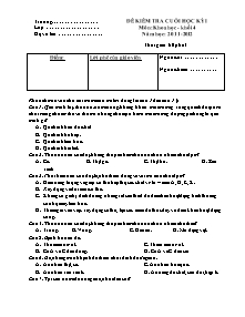 Đề kiểm tra cuối học kì I Khoa học Lớp 4 - Đề 3 - Năm học 2011-2012