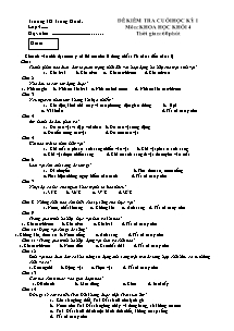 Đề kiểm tra cuối học kì I Khoa học Lớp 4 - Trường Tiểu học Trung Hòa 1