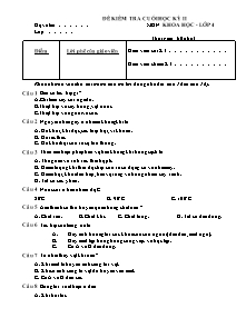 Đề kiểm tra cuối học kì II Khoa học Lớp 4 (Kèm đáp án)