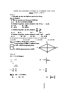 Đề kiểm tra cuối học kì II Toán, Tiếng việt Lớp 4 - Năm học 2012-2013