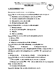 Đề kiểm tra cuối học kỳ I Khoa học Khối 4 - Năm học 2011-2012