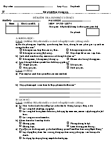 Đề kiểm tra cuối học kỳ I Khoa học Lớp 4