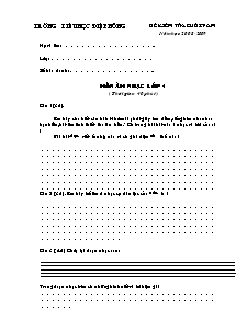 Đề kiểm tra cuối năm Âm nhạc Lớp 4 - Năm học 2008-2009 - Trường Tiểu học Điệp Nông
