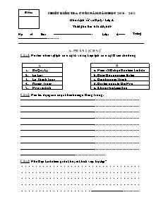 Đề kiểm tra cuối năm Khoa học, Lịch sử và Địa lí Khối 4 - Năm học 2010-2011