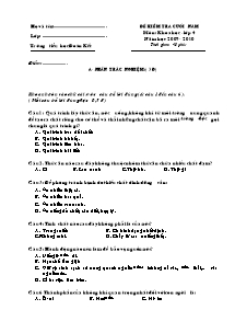 Đề kiểm tra cuối năm Khoa học Lớp 4 - Năm học 2009-2010 - Trường Tiểu học Đoàn Kết