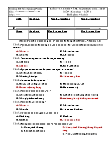 Đề kiểm tra cuối năm Khoa học Lớp 4 - Năm học 2012-2013 - Trường Tiểu học số 2 Quảng Phước