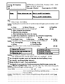 Đề kiểm tra cuối năm Lịch sử và Địa lí Lớp 4 - Năm học 2012-2013 - Trường Tiểu học Thanh An