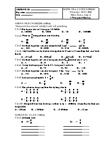 Đề kiểm tra cuối năm Toán Lớp 4 (Kèm đáp án) - Năm học 2013-2014