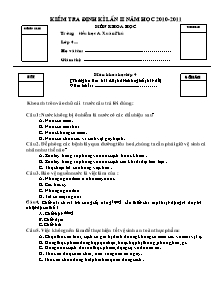 Đề kiểm tra định kì lần 2 Khoa học Lớp 4 - Năm học 2010-2011 - Trường Tiểu học A Xuân Phú