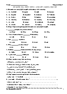 Đề kiểm tra hè môn Tiếng anh Lớp 4