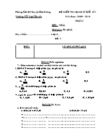 Đề kiểm tra học kì I Các môn Lớp 5 - Năm học 2009-2010 - Trường Tiểu học Ngô Quyền