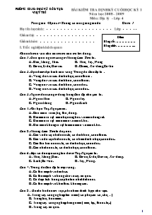Đề kiểm tra học kì I Địa lí Lớp 4 - Năm học 2008-2009 - Phòng GD&ĐT Việt Trì
