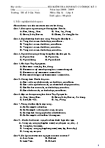 Đề kiểm tra học kì I Địa lí Lớp 4 - Năm học 2008-2009 - Trường Tiểu học số 1 Gia Ninh