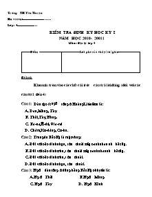 Đề kiểm tra học kì I Địa lí Lớp 4 - Năm học 2010-2011 - Trường Tiểu học Yên Thuận