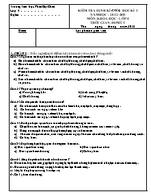 Đề kiểm tra học kì I Khoa học, Lịch sử và Địa lí Lớp 4 - Năm học 2012-2013 - Trường Tiểu học Phan Bội Châu