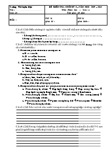 Đề kiểm tra học kì I Khoa học Lớp 4 - Năm học 2009-2010 - Trường Tiểu học Xuyên Mộc