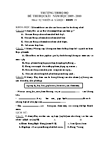 Đề kiểm tra học kì I Khoa học Lớp 4 - Năm học 2009-2010 - Trường Tiểu học Hộ Độ