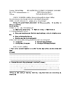 Đề kiểm tra học kì I Khoa học Lớp 4 - Năm học 2010-2011 - Trường Tiểu học Quế Hiệp