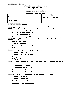 Đề kiểm tra học kì I Khoa học Lớp 4 - Năm học 2011-2012 - Trường Tiểu học Tả Nhìu