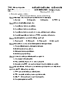 Đề kiểm tra học kì I Khoa học Lớp 4 - Năm học 2012-2013 - Trường Tiểu học Ngọc Liên