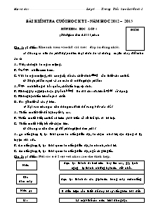 Đề kiểm tra học kì I Khoa học Lớp 4 - Năm học 2012-2013 - Trường Tiểu học Lai Cách 1