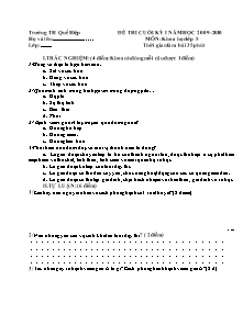 Đề kiểm tra học kì I Khoa học Lớp 5 - Năm học 2009-2010 - Trường Tiểu học Quế Hiệp