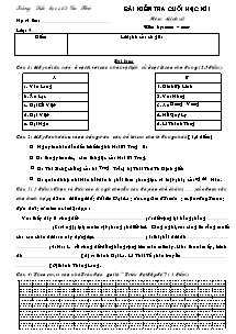 Đề kiểm tra học kì I Lịch sử Lớp 4 - Năm học 2008-2009 - Trường Tiểu học số 2 Gia Phú