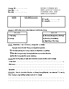 Đề kiểm tra học kì I Lịch sử và Địa lí Khối 4 - Năm học 2013-2014