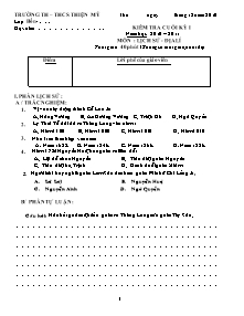 Đề kiểm tra học kì I Lịch sử và Địa lí Lớp 4 - Năm học 2010-2011 - Trường Tiểu học Thiện Mỹ