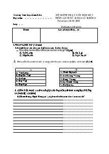 Đề kiểm tra học kì I Lịch sử và Địa lí Lớp 4 - Năm học 2010-2011 - Trường Tiểu học Ama Khê