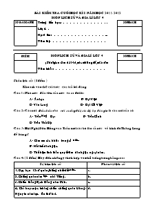 Đề kiểm tra học kì I Lịch sử và Địa lí Lớp 4 - Năm học 2011-2012