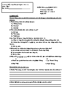 Đề kiểm tra học kì I Lịch sử và Địa lí Lớp 4 - Năm học 2012-2013 - Trường Tiểu học Thuận Nghĩa Hòa A