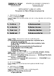 Đề kiểm tra học kì I Lịch sử và Địa lí Lớp 4 - Năm học 2012-2013 - Trường Tiểu học Tả Nhìu