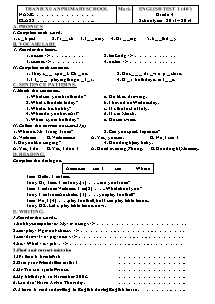 Đề kiểm tra học kì I Tiếng anh Lớp 4 - Năm học 2013-2014 - Trường Tiểu học Thanh Xuân